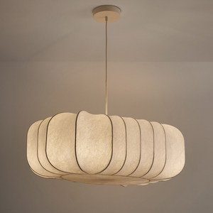 Lustre moderne minimaliste en soie, forme ovale, E27, à six têtes, pour salon, chambre à coucher, bureau - Product Image 1