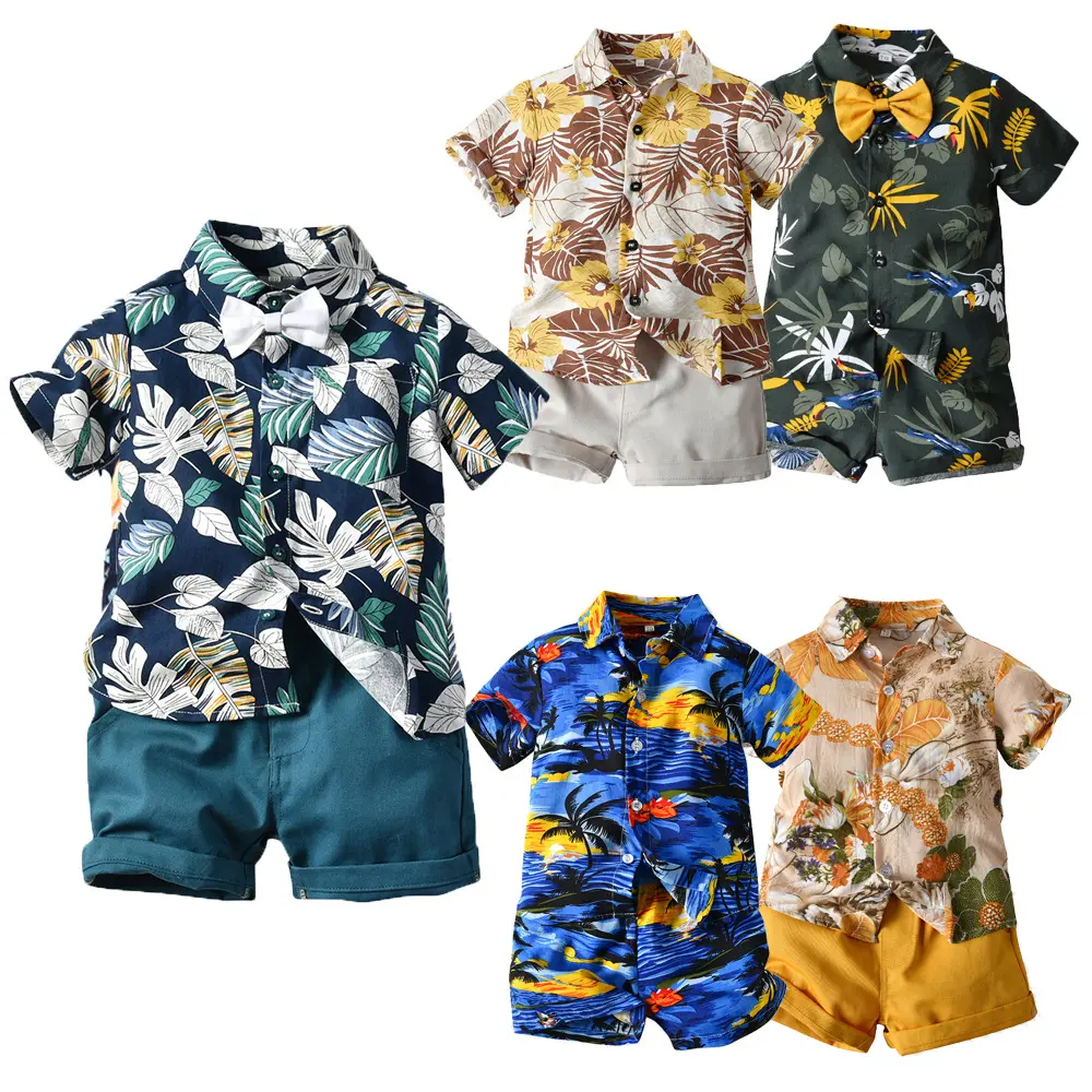 Ropa de verano para niños, camisa de manga corta con flores, conjunto informal de moda de alta calidad, 2024