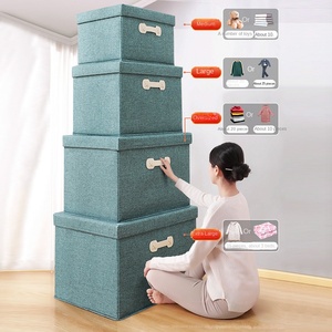 Boîte de rangement pliable en coton et lin de style japonais, organisateur de couvercle de type tiroir, rangement pour vêtements, jouets, sac à poussière inclus - Product Image 3