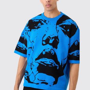 Camiseta extragrande de punto Jacquard 100% algodón personalizada para hombre fabricante de camisetas con estampado de letras para hombre - Product Image 3