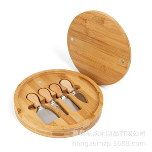 Hangxu Double Sided Round Wooden Cutting Board With <b>Knife</b> <b>Set</b> For <b>Cheese</b> Steak Western Food Home Kitchen Durable - Product Image 2