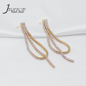 Mode luxe véritable plaqué or strass Long gland brillant cristal boucles d'oreilles pendantes respectueux de l'environnement unisexe - Product Image 1