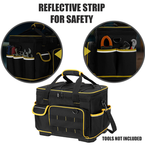 Sac à outils Oxford imperméable avec fond en plastique, séparateur amovible, sac fourre-tout robuste, plusieurs poches, sangle réglable, 150 lb, OEM/ODM - Product Image 1