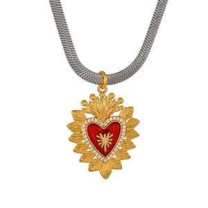 สร้อยคอจี้รูปหัวใจศักดิ์สิทธิ์ของพระเยซู LS-D995 ประดับด้วยลูกปัดทองแดงและโซ่เงิน สร้อยคอหรูหราสำหรับผู้หญิง - Product Image 6