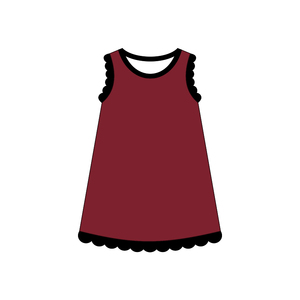 GSD4057 Vestido de Verano Personalizado para Niña, Rojo Sólido con Estampado de Conchas Negras, Sin Mangas, Transpirable, Hasta la Rodilla, Venta al Por Mayor para Niños - Product Image 2