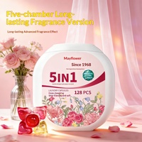 Lessive Mayflower Plant-Clean Beauty Ultra-Grande, 128 unités, parfum rose longue durée, ultra-concentrée, cinq compartiments