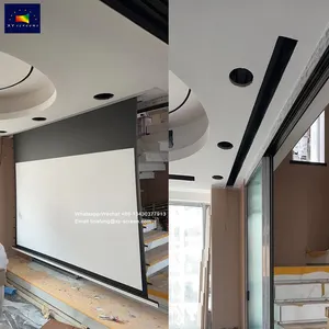 XY ekran 80-170 inç gömme gizli tavan 4K/8K beyaz elektrikli sekme-gerginlik profesyonel High-End ev sineması projektörü Scree