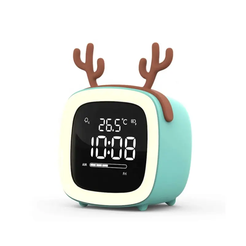 2022 Cute desk & table clocks kids Digital Alarm Clock w/ Temperature Rechargeable Bedside Lamp Kawaii Night Light Gifts Gadgets