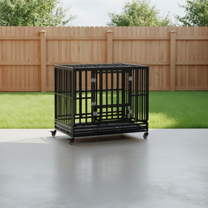 Cage pour chien robuste de 42 pouces avec design verrouillable à 3 portes, plateau amovible et roues pour chiens de taille moyenne, utilisation en intérieur, indestructible - Product Image 2