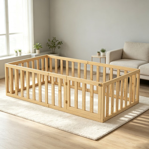 Panneaux de parc pour bébé en bois personnalisables, parc pour bébé réglable, barrière pliable en bois pour bébé, lit en bois - Product Image 1