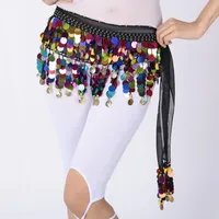 Écharpe de hanche arabe Caderin pour danse du ventre, avec pièces de monnaie, glands et accessoires, vente en gros pour femmes, polyester gaufré, sequins multicolores pour danse du ventre