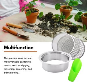 Ensemble de tamis à terre pour jardin en acier inoxydable rond, mailles interchangeables de 1 mm, 3 mm, 5 mm avec mini pelle, tamis à terre réutilisable pour rempotage - Product Image 5