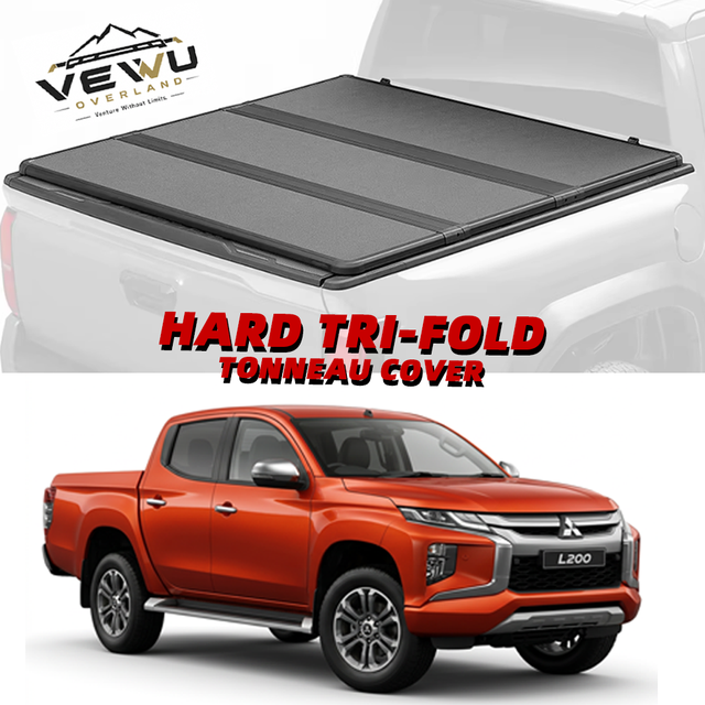 Sleek Low Profile Hard Tri-Fold Tonneau Cover 2024-2026 L200 Triton Truck Bed Cover Matte Black Aerodynamic Pickup Trunk Lid
