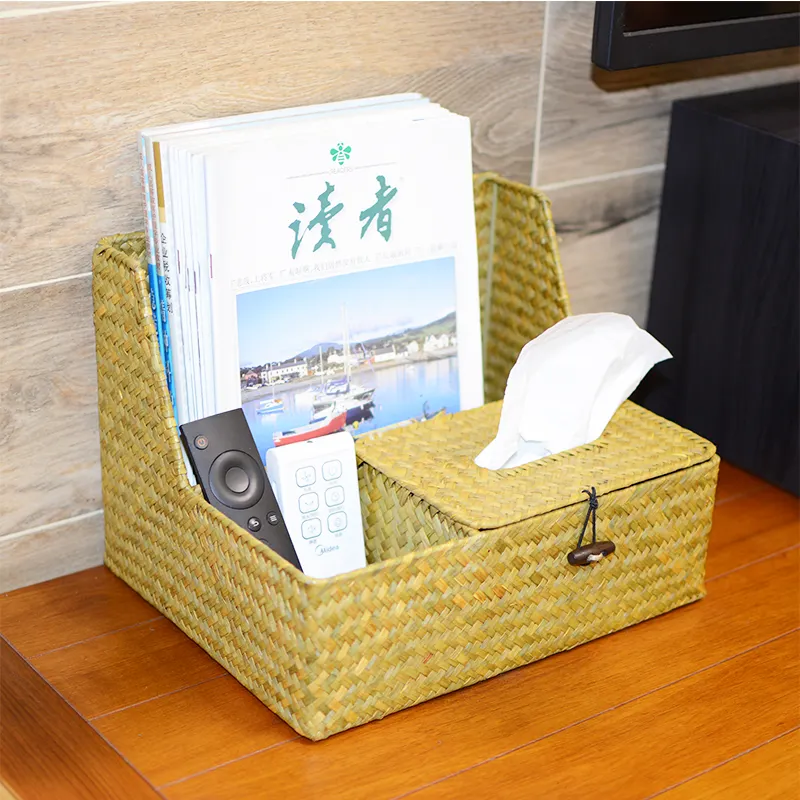 Rectangular woven seagrass storage bin decoration multi-function handmade basket