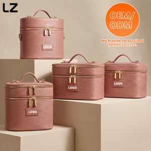 กระเป๋าเครื่องสำอางแบบสองชั้น LZ OEM กระเป๋าใส่เครื่องสำอางสำหรับเดินทาง ป้องกันคราบ หนัง PU สีชมพู สำหรับผู้หญิง - Product Image 4