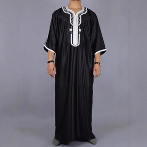 Abaya Islamica da Uomo all'Ingrosso, Stile Marocchino <span class=keywords><strong>Arabo</strong></span> Tradizionale, Ricamata a Maniche Corte, Abbigliamento Musulmano per Uomo - Product Image 3
