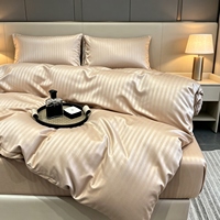 Parure de lit d'hôtel 4 pièces en satin de coton 100% rayé, imprimée réactif, housse de couette de luxe, douce et confortable