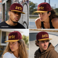 Casquette de baseball personnalisée bordeaux à visière plate, 6 panneaux, snapback, brodée, en daim, visière moutarde, réglable, vente en gros, OEM, faible MOQ