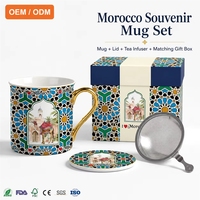 Mug en céramique de style ethnique vintage marocain de Marrakech avec couvercle et infuseur à thé, personnalisable ODM/OEM
