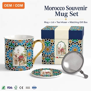 Mug en céramique de style ethnique vintage marocain de <span class=keywords><strong>Marrakech</strong></span> avec couvercle et infuseur à thé, personnalisable ODM/OEM - Product Image 1