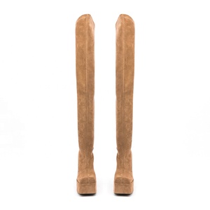 2022 New Flock Upper <b>Long</b> Square Toe Thick High Heel Shoes Boot Leisure Over Knee High Women Stretch Boots Platform Size 45 - Product Image 5