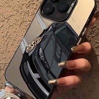Coque de téléphone portable en TPU et PC avec impression de voiture noire Drift et clé argentée électroplaquée pour iPhone Xs 11 12 13 14 15 16 17 18 Pro Max
