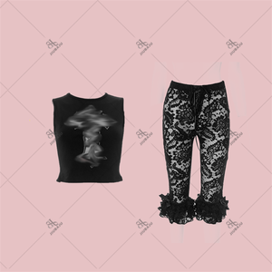 Women's Set Lace <strong>See</strong> <strong>Through</strong> Sleeveless Crop <strong>Top</strong> and Short Pants 2025 Summer Two 2 Piece Set - Product Image 3