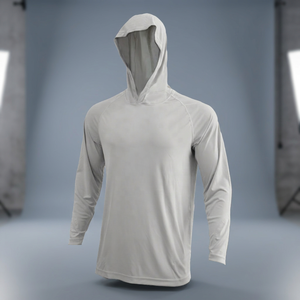 เสื้อตกปลาแขนยาวมีฮู้ดสีขาวสำหรับผู้ชาย UPF 50 ป้องกันรังสียูวี โพลีเอสเตอร์ สีพื้น ไซส์ผู้ใหญ่ - Product Image 2