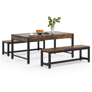 Tribeindustrial endüstriyel dikdörtgen uzun yemek masası seti için 6 2 banklar ve ev yemek odası ve restoran için taraflı çekmeceler - Product Image 1