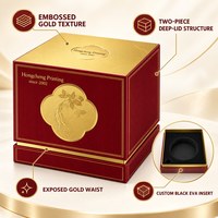 Caixa de Presente Cosmético Rígida de Luxo Personalizada em Vermelho e Dourado com Logo em Relevo e Inserto de EVA Preto