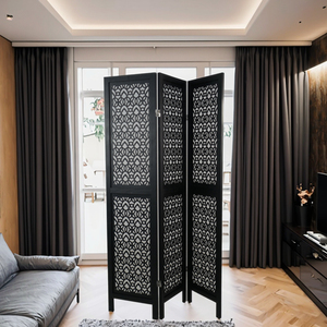 Handmade Chất Lượng Gỗ Cổ Điển Gấp Màn Hình Đẹp Màu Đen 3-Tấm Divider Tường Xu Hướng Treo Tường Treo Phòng Tách - Product Image 3