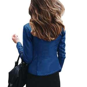 Giacca da <span class=keywords><strong>Donna</strong></span> Autunno Inverno a Tinta Unita con Collo Alto <span class=keywords><strong>in</strong></span> <span class=keywords><strong>Ecopelle</strong></span> e Cerniera Sciancrata Cappotto a Maniche Lunghe Giacche Basic - Product Image 4