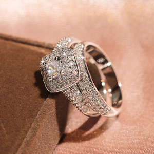 Micro Pave Full Stone Princess Cut <b>Ring</b> Set Luxury European American Engagement <b>Couple</b> <b>Rings</b> Women Fashion Jewelry - Product Image 5