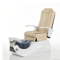 Nouveauté Équipement de salon Base blanche Chaise de soin des pieds de salon Chaise de pédicure de luxe sans tuyau avec bol en verre