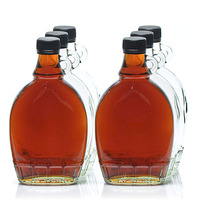 Fournisseur d'usine Bouteille en verre plat transparente pour confiture de bleuets Miel Sirop d'érable Emballage vide Forme cylindrique Bouchon à vis Cartons