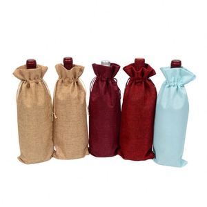 Recycled <b>Red</b> Wine Christmas Gift Wedding Decoration Bottle Linen Jute Bottle Packaging Wine Bag - Product Image 2