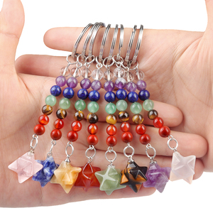 Natural Crystal Gemstone Dog Bone Merkaba Key Chain 7 Chakra Beads Eco-Friendly Healing Stone Jewelry Promotional Gift for