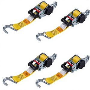 Mytee Paquete de 4 Correas Retráctiles de Trinquete de 2" x 10' con Doble Gancho en J, Capacidad de Carga de 3,300 Libras, Color Amarillo, para Motocicletas, Cuatrimotos y Bicicletas - Product Image 1
