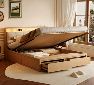 <span class=keywords><strong>Cama</strong></span> de Madera Maciza Estilo Nórdico, <span class=keywords><strong>Cama</strong></span> de Roble con Base Tipo Caja, Estilo Japonés Moderno y Sencillo, <span class=keywords><strong>Cama</strong></span> Doble con Almacenamiento para Dormitorio Principal - Product Image 4