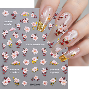 Autocollants pour <span class=keywords><strong>ongles</strong></span> 5D personnalisés de haute qualité, motifs floraux mignons, roses et bleus, pour manucure DIY, autocollants adhésifs à presser - Product Image 5