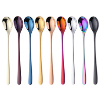 Cuillère à Glace à Long Manche en Acier Inoxydable 9 Couleurs Arc-en-Ciel, pour Café et Thé, Crème Glacée, Dessert, 1 Pièce