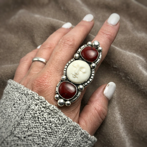 Bone Face Coral Bezel Setting 925 Sterling <b>Silver</b> Natural Gemstone <b>Statement</b> <b>Ring</b> for Party Wedding Elegant Fashionable Jewelry - Product Image 3