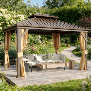 Pergola <span class=keywords><strong>de</strong></span> jardin imperméable en alliage d'aluminium, toit double couche, poteaux <span class=keywords><strong>de</strong></span> 120x120mm, dimensions 10x12ft, 12x12ft, 12x16ft, 12x20ft - Product Image 1