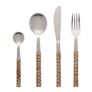 Ensemble de couverts en acier inoxydable avec manches en bambou, design minimaliste, passe au lave-vaisselle, pour utilisation sur table de mariage - Product Image 1