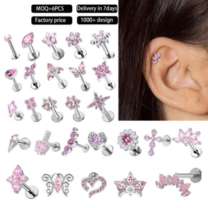 Trang sức thời trang Titan ASTM F136 màu hồng hoa, khuyên tai zircon, khuyên tai Helix, khuyên tai Lobe - Product Image 1