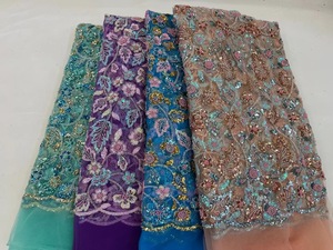 2023 Mới Nhất Chất Lượng Cao Nặng Hạt Thiết Kế Thời Trang Đầy Màu Sắc Quyến Rũ Lấp Lánh Ren Vải Với Hạt - Product Image 4