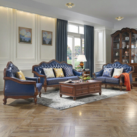 Antike Möbel Blau Klassische Sofa garnitur Luxus Echt leder European Design Apartment Wohnzimmer