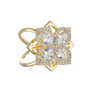 Muyu Floral Silk Scarf Buckle Gold Crystal Flower Design Women's Accessory - Product Image 5