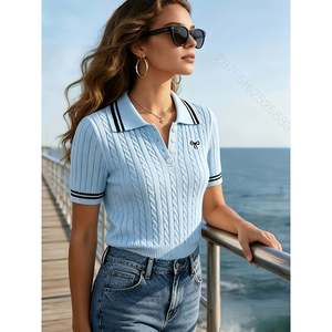 Suéter Polo de Punto Trenzado Azul Claro Talla S Ropa Casual para Mujer - Product Image 5