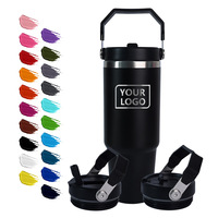 Tasse à café avec logo personnalisé bouteille d'eau en acier inoxydable isolée sous vide tasse de voyage 20oz 30 oz gobelet avec poignée et paille à rabat